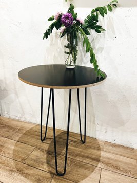 Стіл для кафе в стилі лофт із ламінованої фанери круглий на трьох металевих ніжках чорного кольору 1174G фото