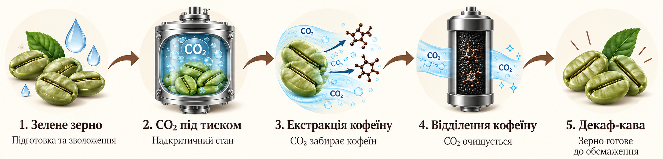 Декофеїнізація за допомогою CO₂